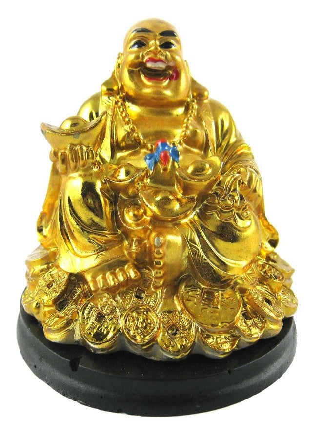 eshoppee Laughing Buddha Budha for Health Wealth Money and Good Luck seat on Wealth Coins Ingot (9) - Image 1